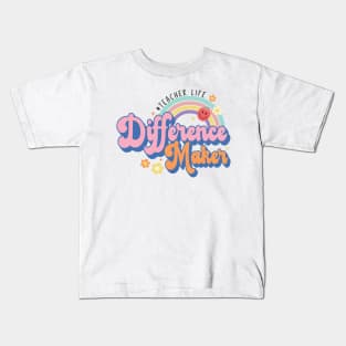 Difference Maker, Teacher Life Graphic Design, Rainbow Pastel Colors Teacher Kids T-Shirt